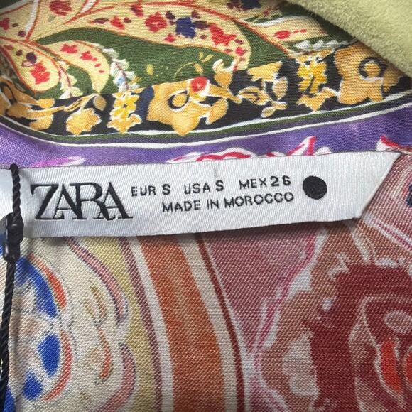 ZARA Satin Paisley Twist Front Crop Top V-Neck Blouse Indie Boho Chic Size S NWT - Picture 8 of 10